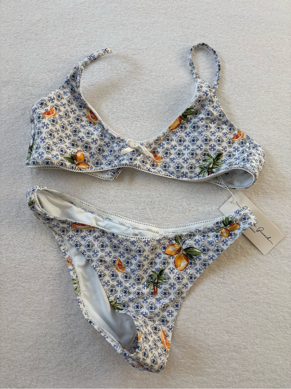 Lemon Tile Print Bikini Set - White/Blue